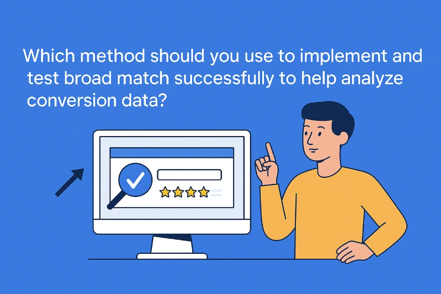 Digital Illustration Of A Marketer Setting Up A Google Ads Experiment On A Computer Screen, Representing The Use Of One-Click Experiment Apply To Test Broad Match Campaigns And Analyze Conversion Performance.