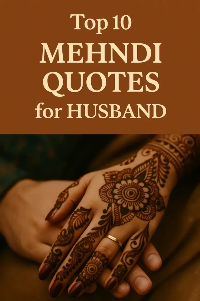 Top 200 Mehndi Quotes in Just 1 Minute — Easy If You Do It Smart 8 Top 10 Mehndi quotes for husband featuring romantic and heartfelt sayings with elegant henna-inspired background designs.