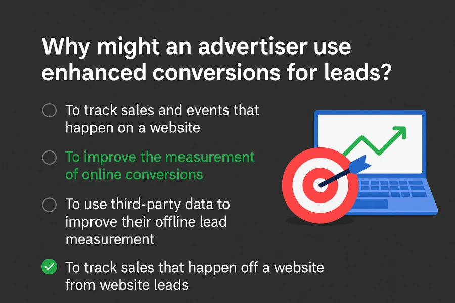 Why Use Enhanced Conversions For Leads – Google Ads Exam Question Visual