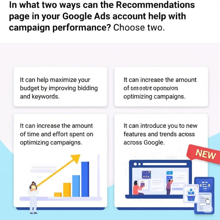 In What Two Ways Can The Recommendations Page In Your Google Ads Account Help With Campaign Performance? Choose Two.