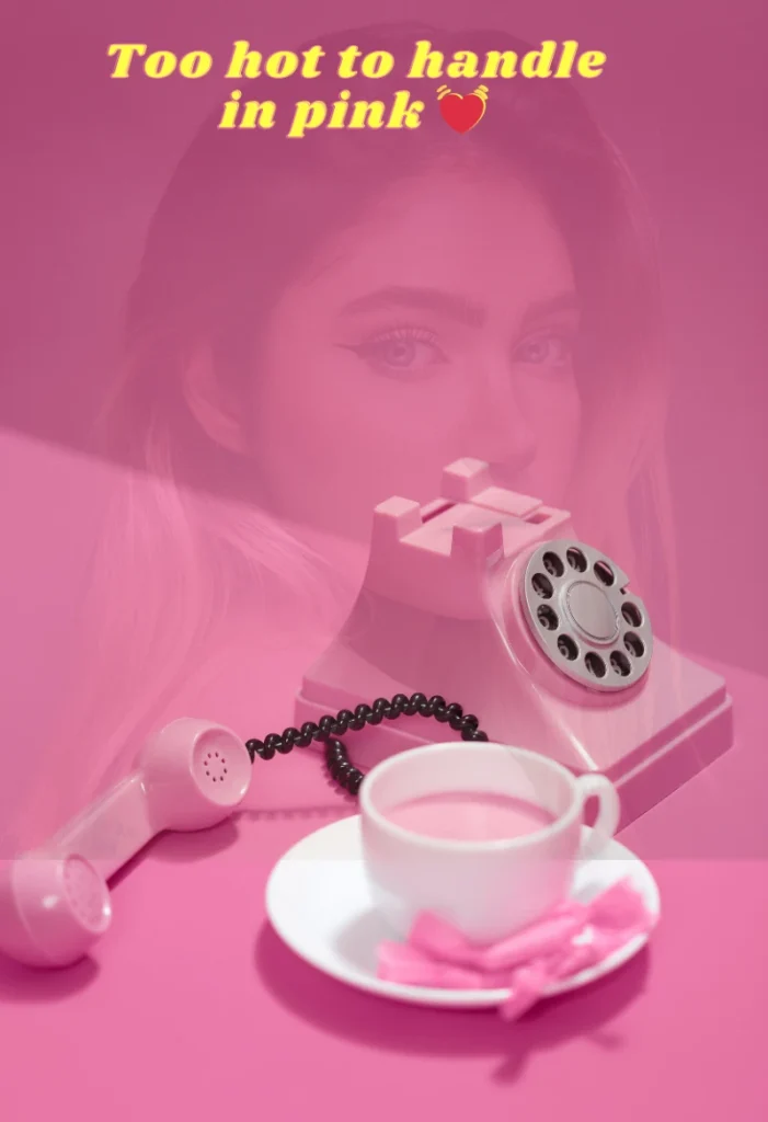 250+ Best Pink Captions for Instagram to Make Your Posts Pop 9 A Monochromatic Pink Image With A Vintage Phone And Cup, And The Text &Quot;Too Hot To Handle In Pink.&Quot;
