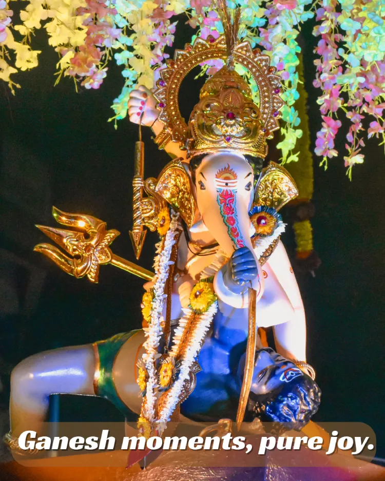 250+ Heartfelt Ganesh Captions for Instagram: Devotion, Joy & Blessings 5 A Charming Statue Of Lord Ganesh Sits Beside A Spotted Deer, With A Waterfall In The Background. The Word &Quot;Devotion&Quot; And The Om Symbol Appear At The Top. Lord Ganesh Captions For Instagram Perfectly Capture This Serene And Spiritual Scene.