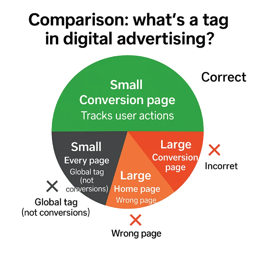 What’s the definition of a tag, as it pertains to digital advertising? 4 Pie Chart Showing Comparison Of Tag Placements In Digital Advertising With Correct And Incorrect Answers.