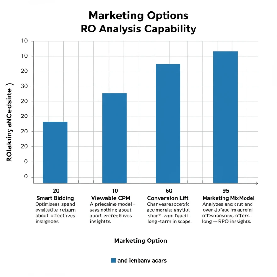 Besides attribution, what’s another method used to analyze the return on investment (ROI) for media? 3 Humorous bar chart showing marketing options and their ROI analysis capabilities, with Marketing Mix Model winning big.