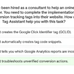 Feature Image Showing A Multiple-Choice Question About Tag Assistant. The Correct Answer, Troubleshooting Unverified Conversion Actions, Is Highlighted In Green.