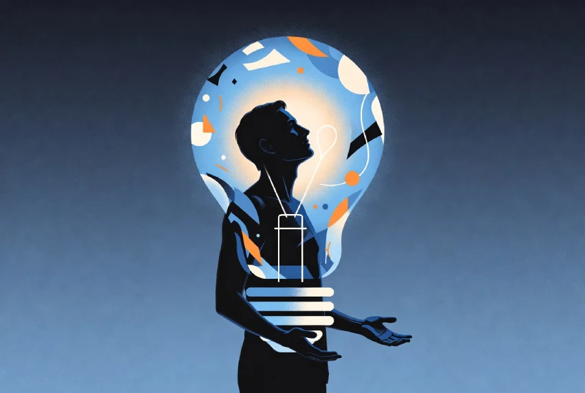 Illustration Showing Creative Thinking And Innovation Through Abstract Ideas And Symbols.