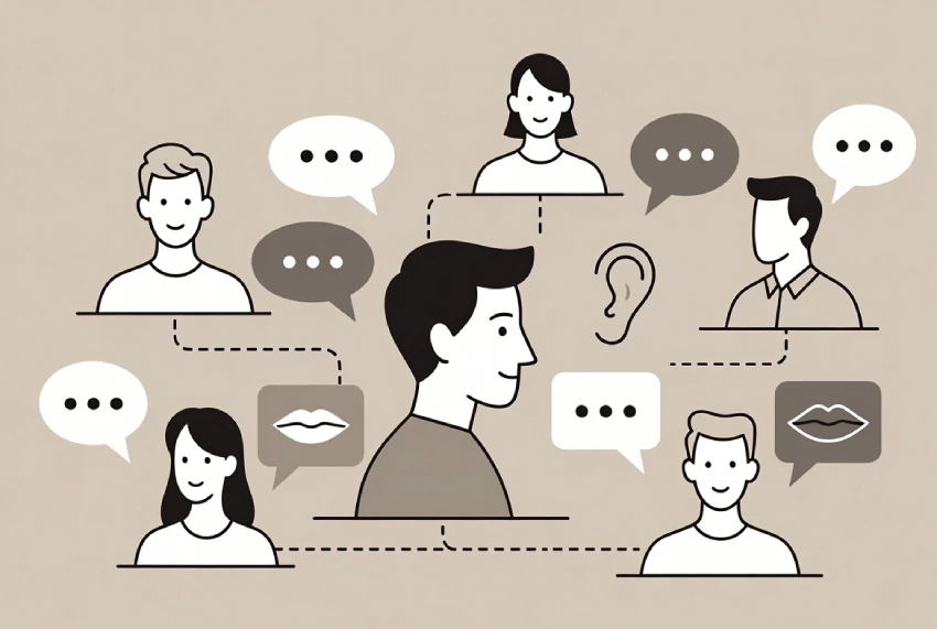 Visual Representation Of Communication Skills Including Listening, Speaking, And Clear Expression.