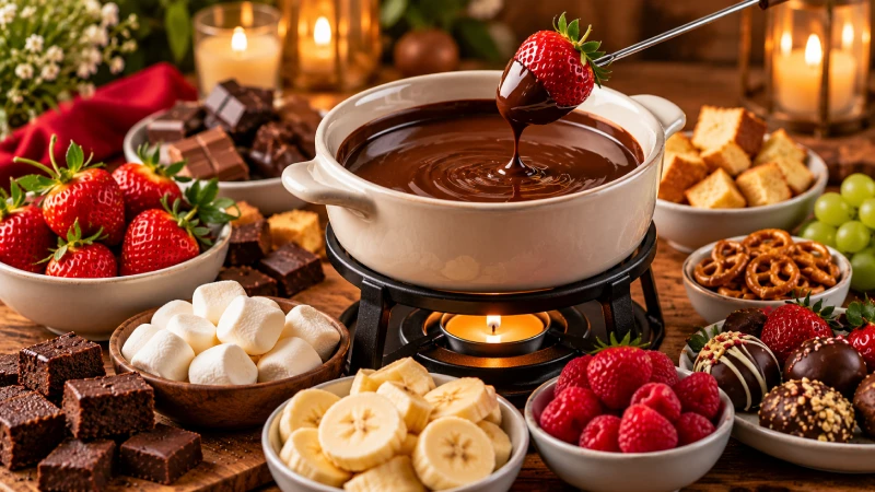World Chocolate Day 2027: Chocolate Gifts Beyond the Usual Box 4 Chocolate Fondue Set With Melted Chocolate, Strawberries, Marshmallows, And Fresh Fruit